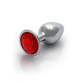 Shots Ouch! Round Gem Butt Plug Small (Option: Silver/Ruby Red)