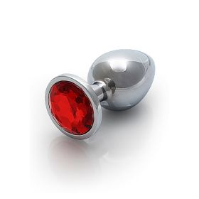 Shots Ouch! Round Gem Butt Plug Medium (Option: Silver/Ruby Red)