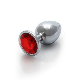Shots Ouch! Round Gem Butt Plug Large (Option: Silver/Ruby Red)