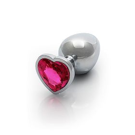 Shots Ouch! Heart Gem Butt Plug Large (Option: Silver/Rubellite Pink)