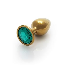 Shots Ouch! Round Gem Butt Plug Small (Option: Gold/Emerald Green)